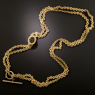 Victorian Slide 14K Chain with Black Onyx and Seed Pearls - 58 Inches - 1