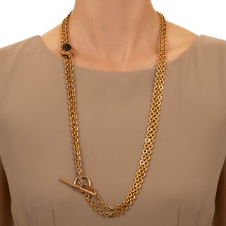 Victorian Slide 14K Chain with Black Onyx and Seed Pearls - 58 Inches