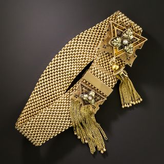 Victorian Slide Tassel Bracelet with Pearls and Enamel - 2