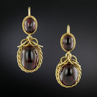 Victorian-Style 18K Cabochon Garnet Earrings - 3