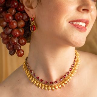 Victorian-Style 18K Cabochon Garnet Earrings
