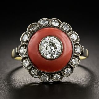 Victorian-Style .60 Carat Diamond and Coral Ring  - 6