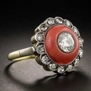Victorian-Style .60 Carat Diamond and Coral Ring 