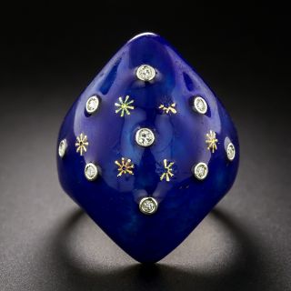 Victorian-Style Blue Enamel Diamond Starburst Ring, Size 4 1/4 - 3