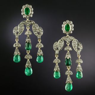 Victorian-Style Emerald and Diamond Girandole Earrings - 2
