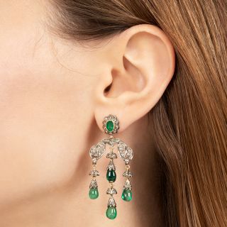 Victorian-Style Emerald and Diamond Girandole Earrings