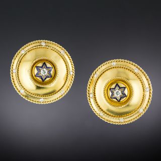 Victorian-Style Enamel Diamond Star Earrings - 2