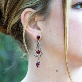 Victorian-Style Garnet and Diamond Dangle Earrings