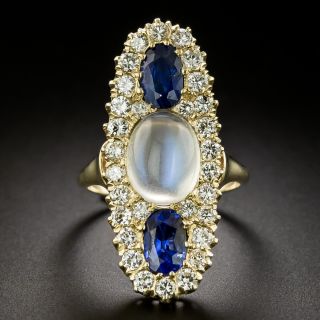 Victorian-Style Moonstone, Sapphire and Diamond Ring - 3
