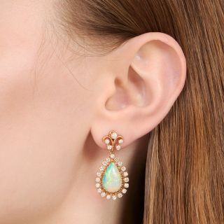 Victorian-Style Opal and Diamond Drop Earrings