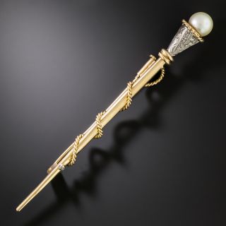 Victorian-Style Pearl and Diamond Scepter Pin - 3