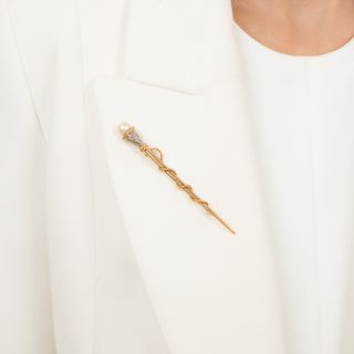 Victorian-Style Pearl and Diamond Scepter Pin