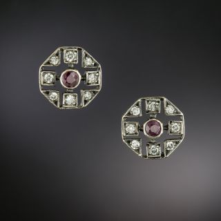 Victorian-Style Ruby and Diamond Stud Earrings - 4