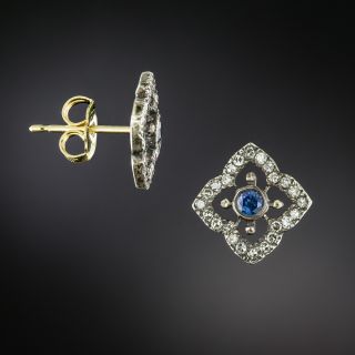 Victorian-Style Sapphire and Diamond Square Stud Earrings