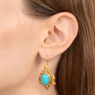Victorian-Style Turquoise Dangle Earrings, English 1968