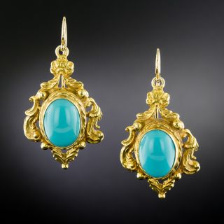 Victorian-Style Turquoise Dangle Earrings, English 1968 - 2