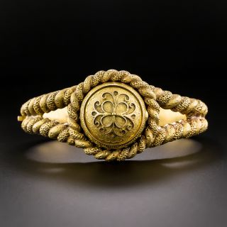 Victorian Textured Rope Bangle Bracelet With Locket - 3