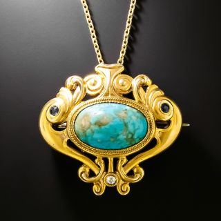 Victorian Turquoise and Diamond Pendant/Brooch by Riker Brothers - 2