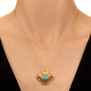 Victorian Turquoise and Diamond Pendant/Brooch by Riker Brothers