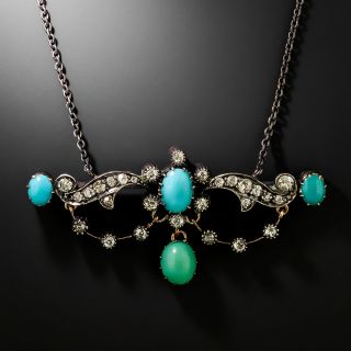 Victorian Turquoise and Diamond Pendant Necklace - 3