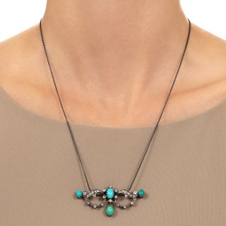 Victorian Turquoise and Diamond Pendant Necklace