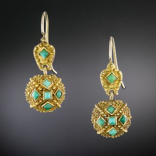 Victorian Turquoise and Granulated Gold Earrings - 2