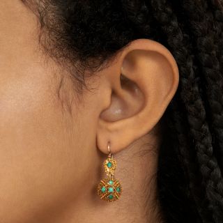 Victorian Turquoise and Granulated Gold Earrings