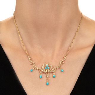 Victorian Turquoise and Natural Pearl Necklace