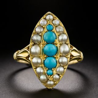 Victorian Turquoise and Pearl Navette Ring - 3
