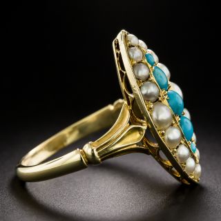 Victorian Turquoise and Pearl Navette Ring