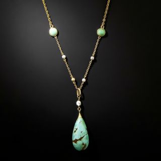 Victorian Turquoise and Pearl Necklace - 2