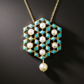 Victorian Turquoise and Pearl Necklace - 2