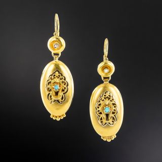 Victorian Turquoise and Seed Pearl Dangle Earrings, Austro-Hungarian - 2