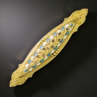 Victorian Turquoise and White Enamel Bar Brooch - 2