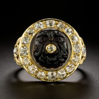 Victorian 'Wind' Carved Agate and Diamond Ring - 2