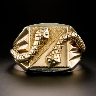 Vintage 18K Gold Double Snake Ring, Size 13 1/2 - 3