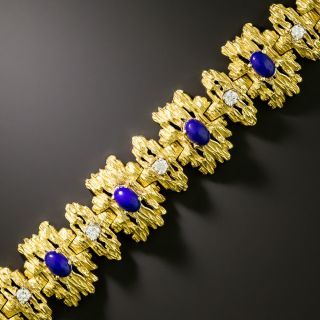 Vintage 1960-70s Brutalist Diamond and Lapis Lazuli Bracelet - 3