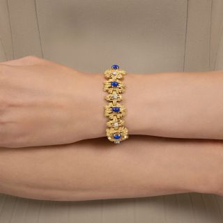 Vintage 1960-70s Brutalist Diamond and Lapis Lazuli Bracelet