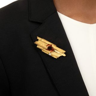 Vintage 1960s Brutalist 18K Citrine Brooch