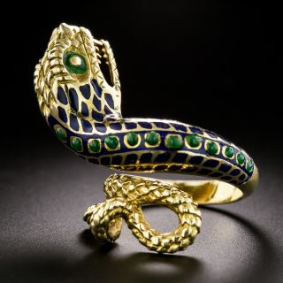 Vintage 1960s Enamel Snake Ring, Size 5 1/2 - 3