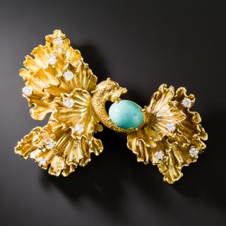 Vintage 1960s Turquoise and Diamond Fantasy Creature Brooch by Erwin Pearl  - 3