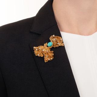 Vintage 1960s Turquoise and Diamond Fantasy Creature Brooch by Erwin Pearl 
