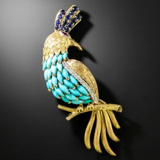 Vintage 1960s Turquoise and Sapphire Bird Brooch - 2
