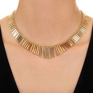 Vintage 1970-80's Gold Cleopatra Fringe Necklace by Uno A Erra, Italy
