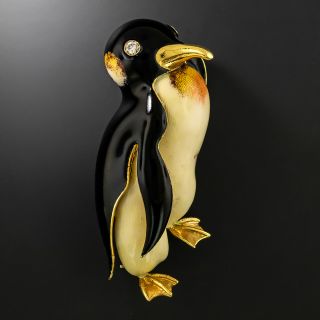 Vintage 1970s Enamel Penguin 18K Brooch - 2