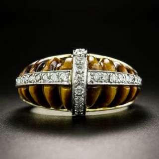 Vintage 1970s Groovy Tiger's Eye and Diamond Ring, Size 7 - 1