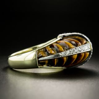 Vintage 1970s Groovy Tiger's Eye and Diamond Ring, Size 7