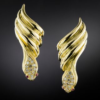 Vintage 1980s Diamond Headed Snake Earrings by Mapamenos Natepas, Greece - 2