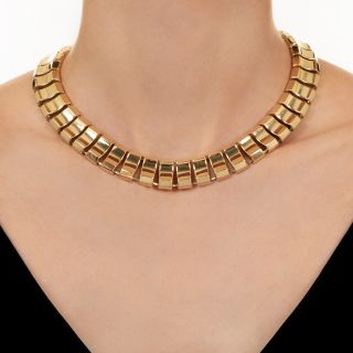 Vintage 1980s Tile Link Gold Necklace, Italy