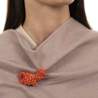 Vintage Carved Coral Grape Cluster Brooch
